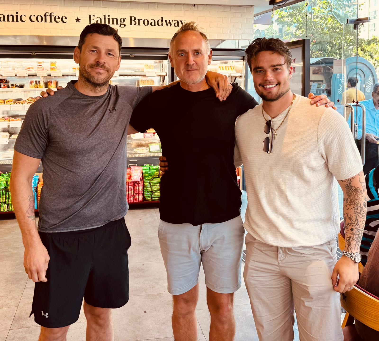 Mitch Mottram with two training partners after a session at Ealing Broadway in west London