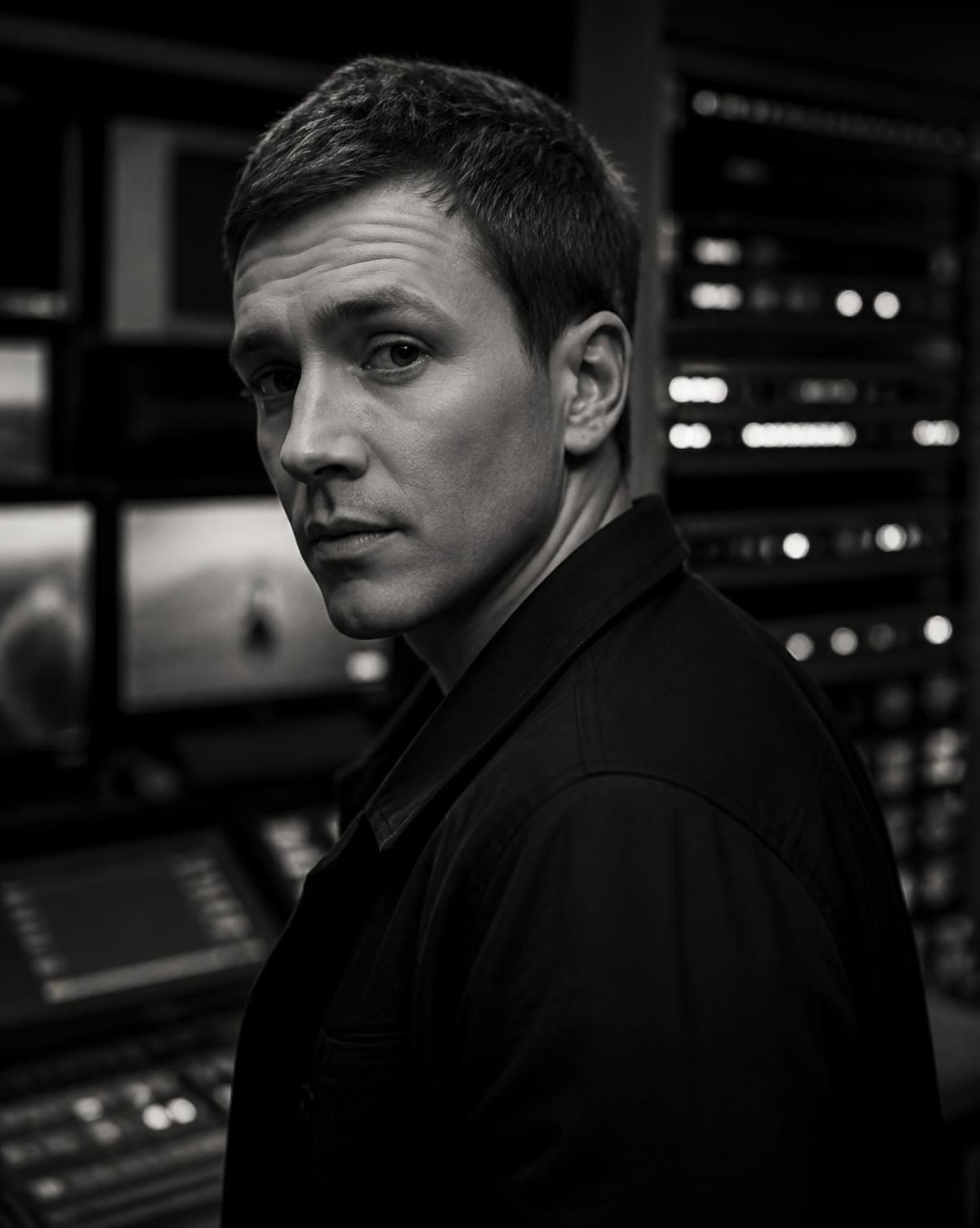 Mitch Mottram portrait in a broadcast control room